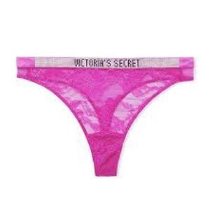 ‼️NWT‼️Victoria's Secret Very Sexy Mid Rise Bling Lace Pink Thong Medium